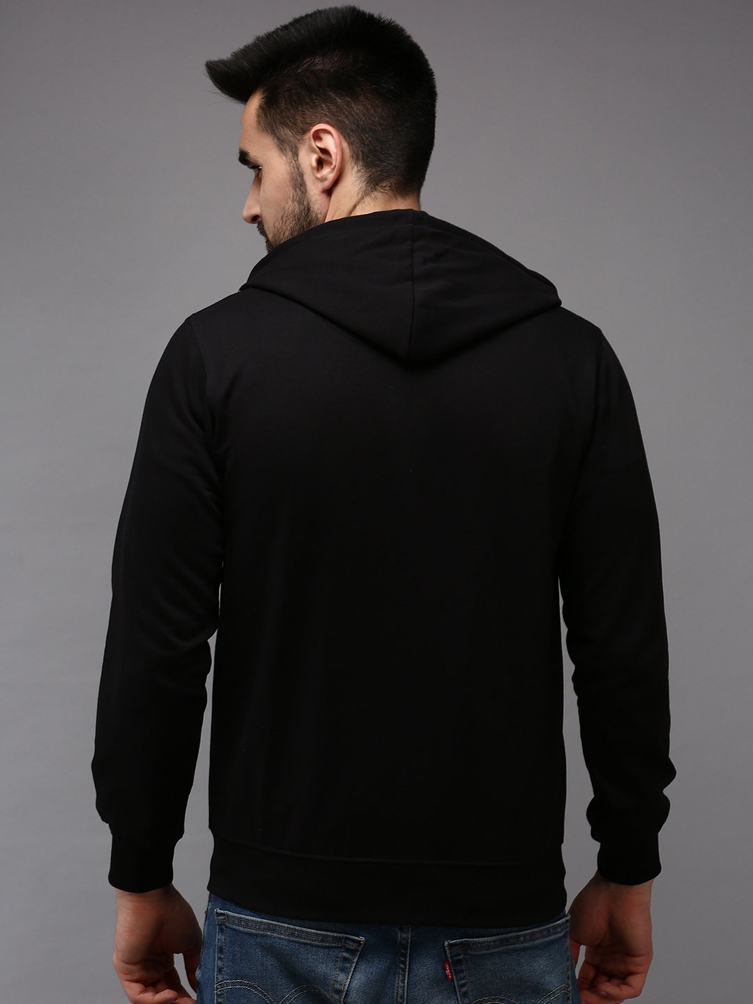 Men's Black Polyester Solid Hoodies