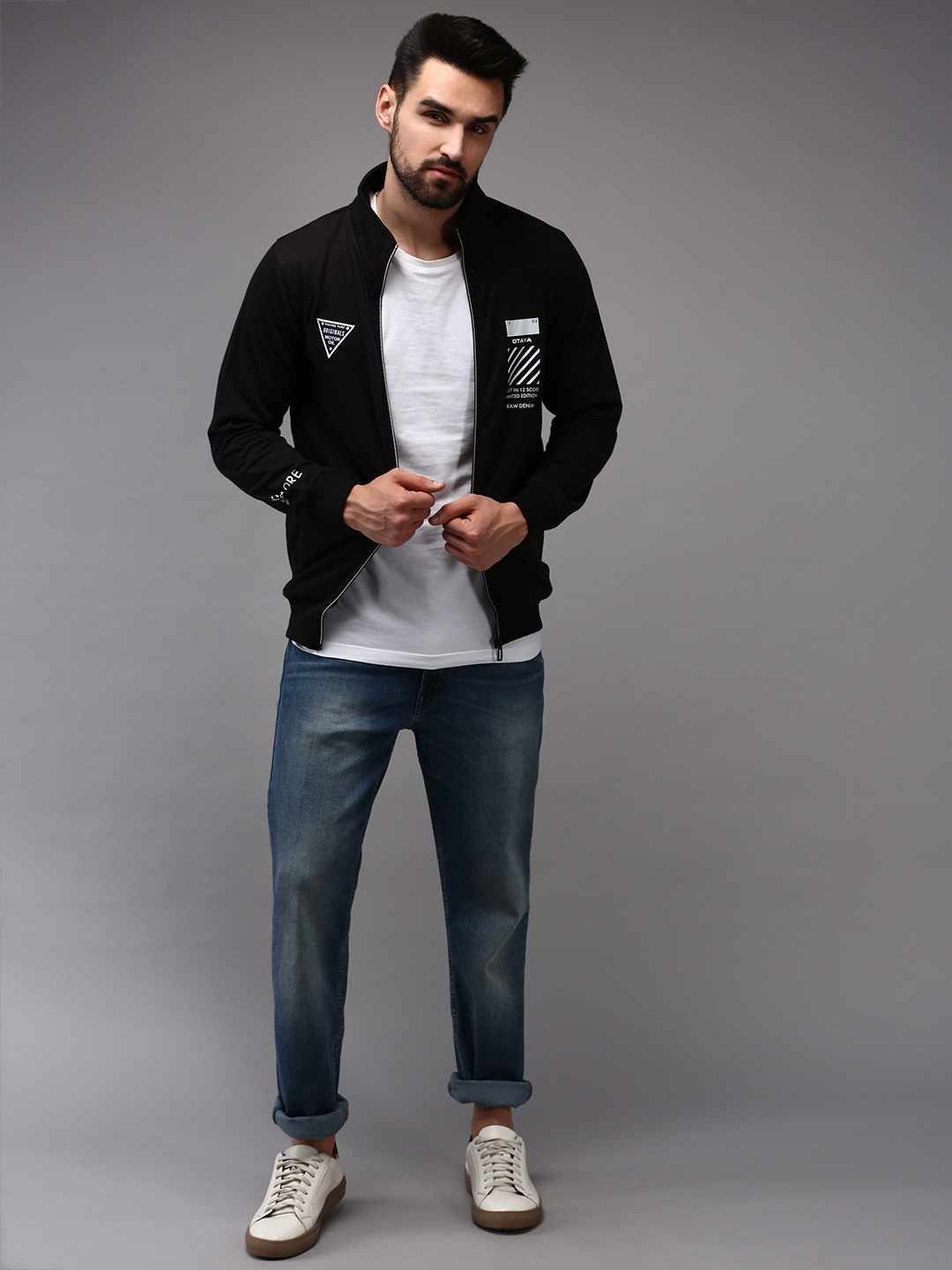 Men's Black Cotton Solid Activewear Jackets