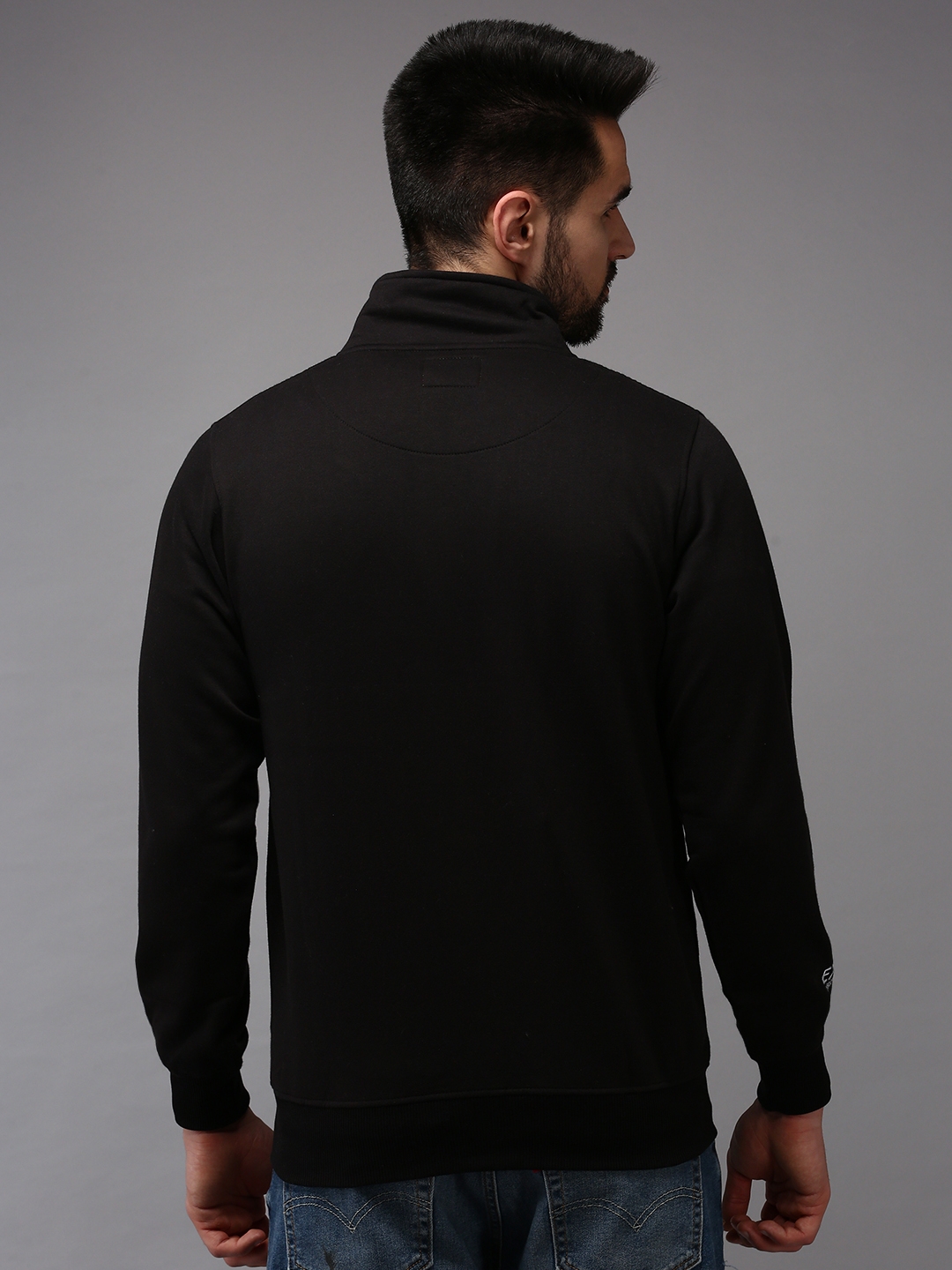Men's Black Cotton Solid Activewear Jackets