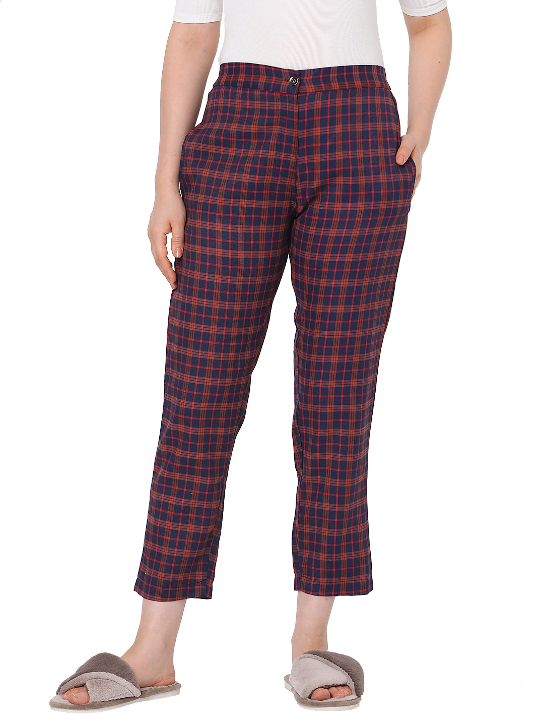 Smarty Pants | Red Checked Tapered Formal Trousers