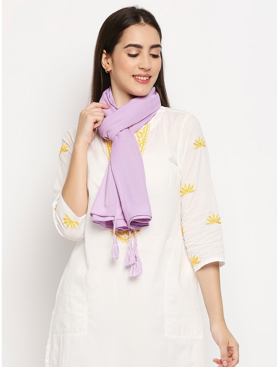Get Wrapped | Get Wrapped Purple  Dobby Border Scarf with Tassel for Women