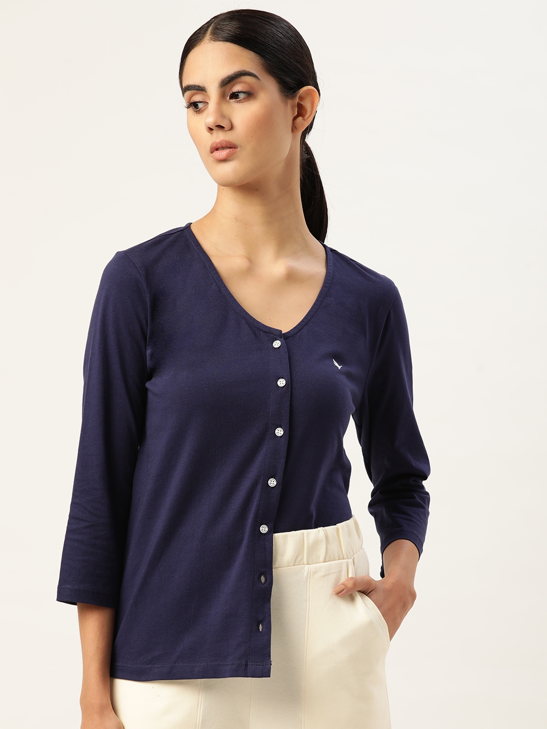Am Swan | Premium Cotton 3/4 Sleeve V- neck Tops