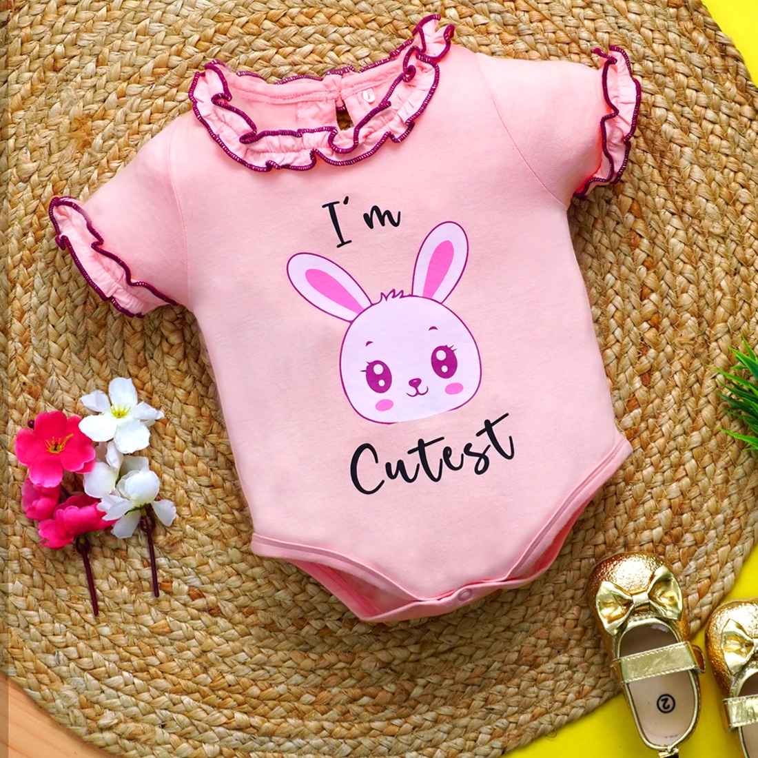 Kidbea Bamboo Soft Fabric onesies/Onesie For Baby Girl-Pink Bunny