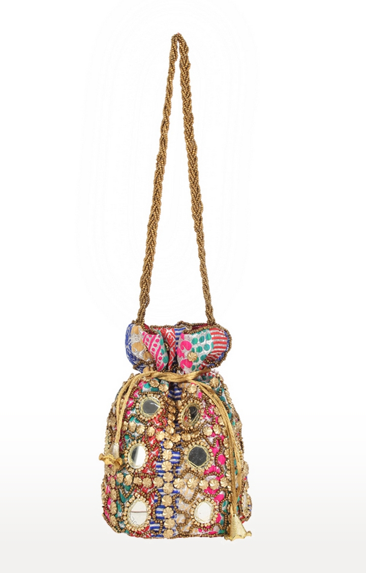 Envie Embellished Multi Coloured Potli Bag 