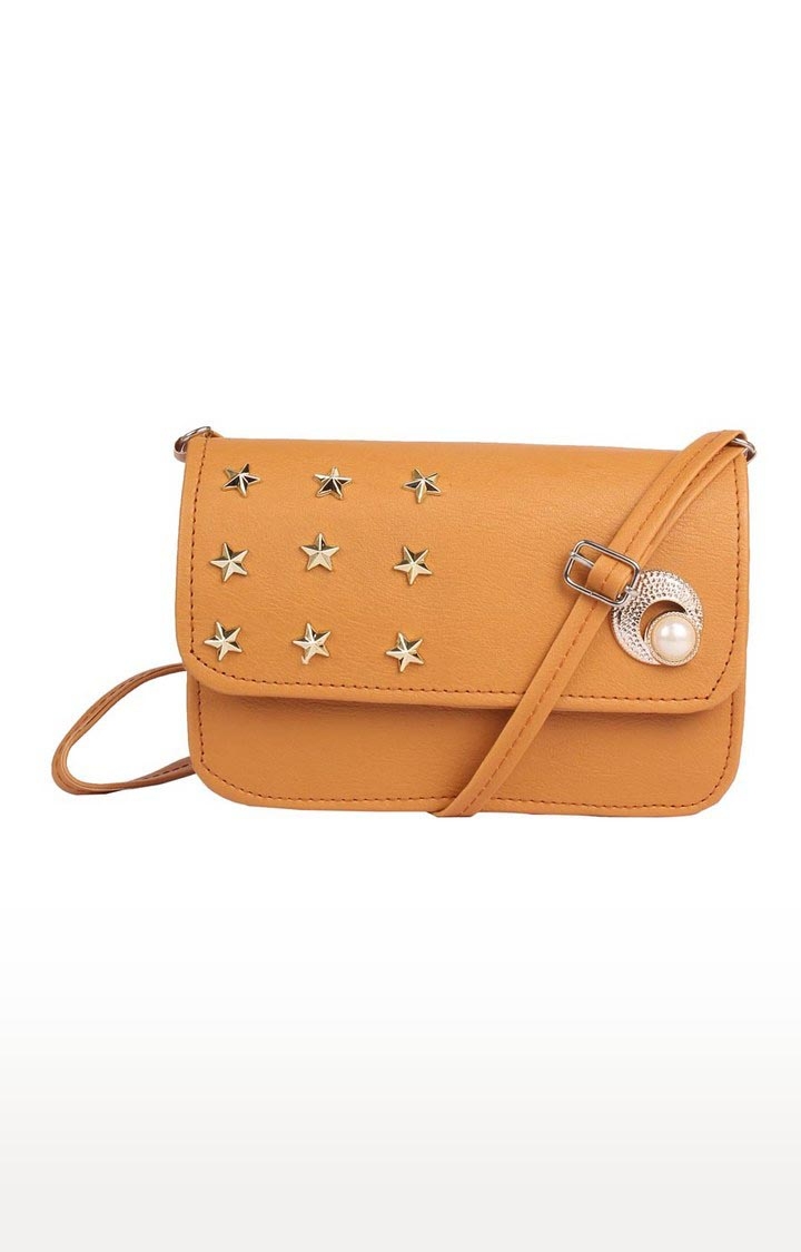 Aliado | Envie Faux Leather Brown Coloured Embellished Magnetic Snap Sling Bag 
