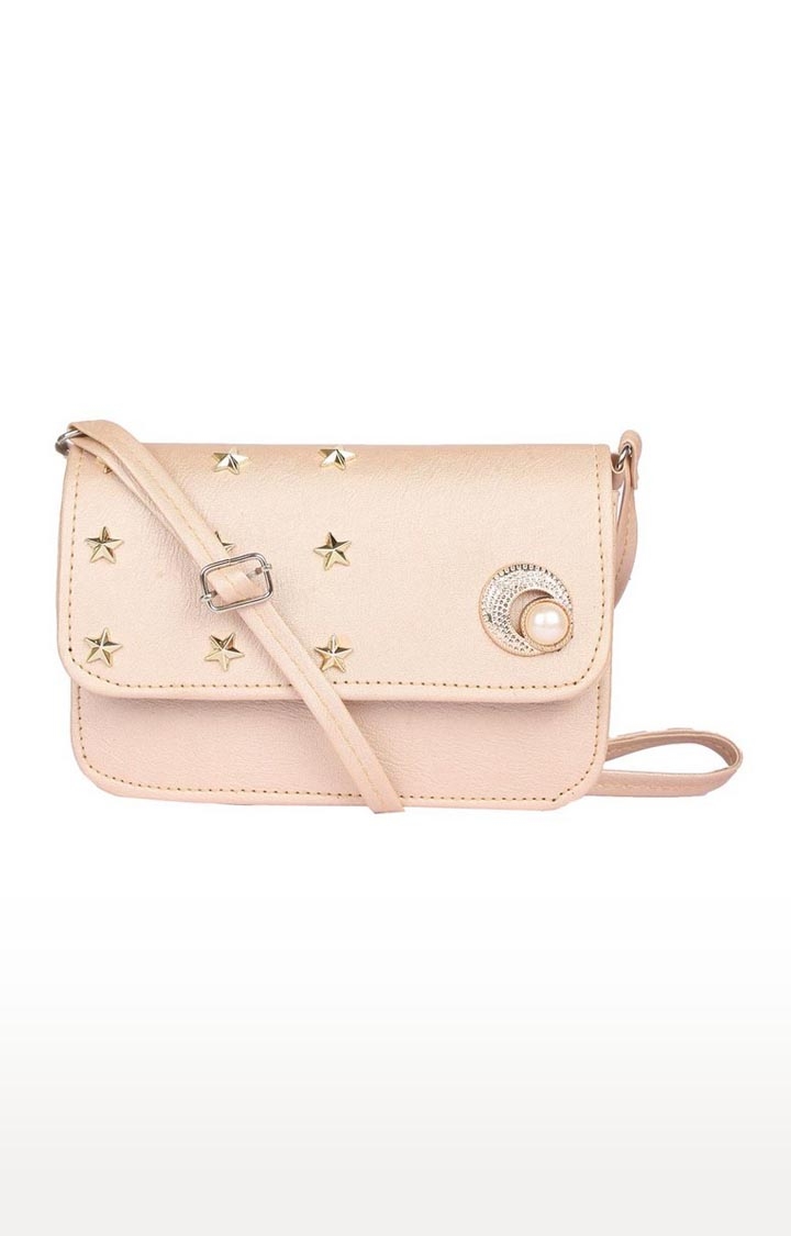 Aliado | Envie Faux Leather Cream Embellished Magnetic Snap Sling Bag 