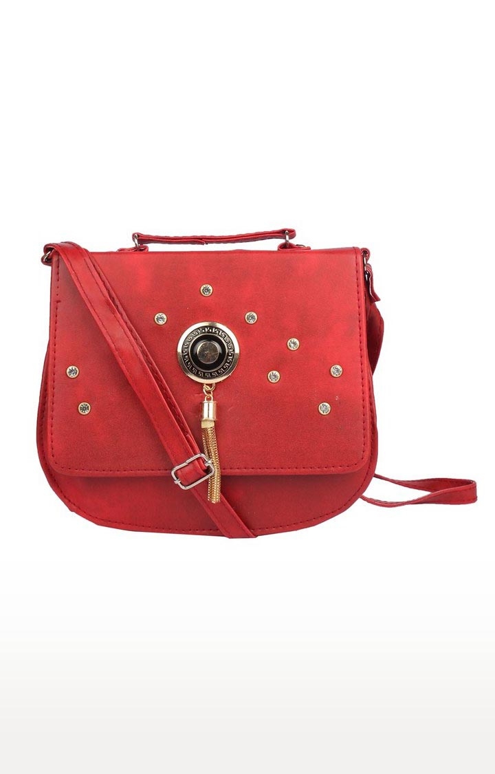 Aliado | Envie Faux Leather Red Embellished Magnetic Snap Sling Bag 