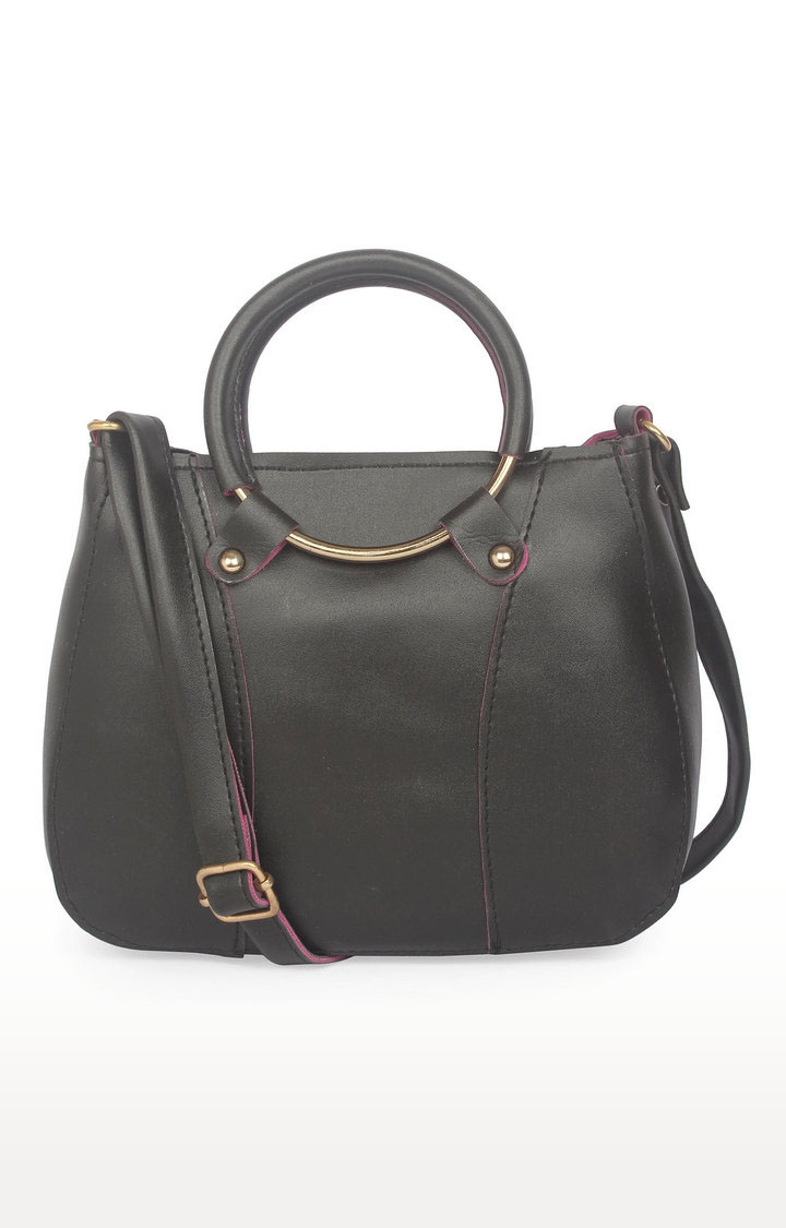 Aliado Black Artificial Leather Zipper Closure Handbag