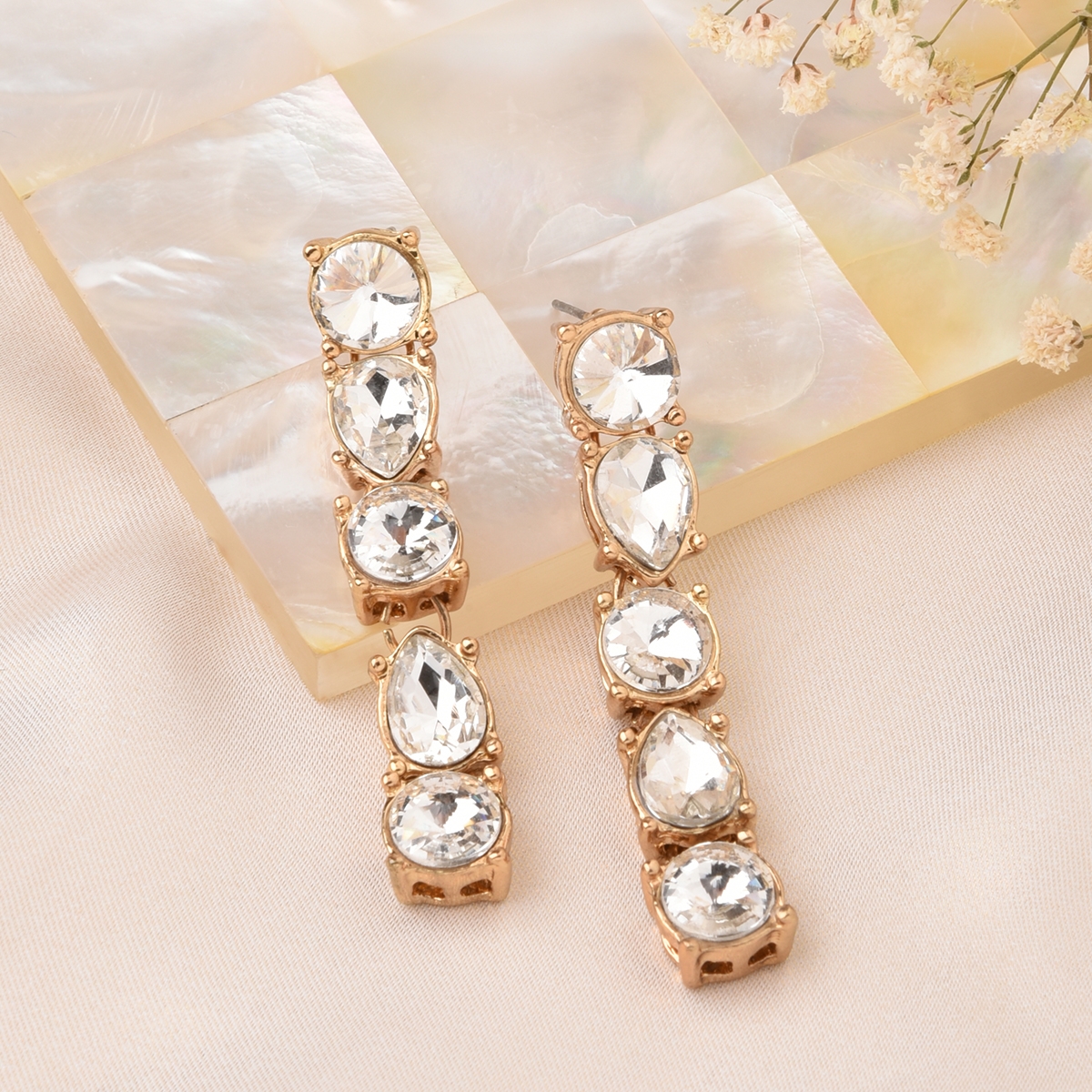 Lilly & sparkle | Lilly & Sparkle Gold Toned White Stone Studded Statement Dangler Earrings