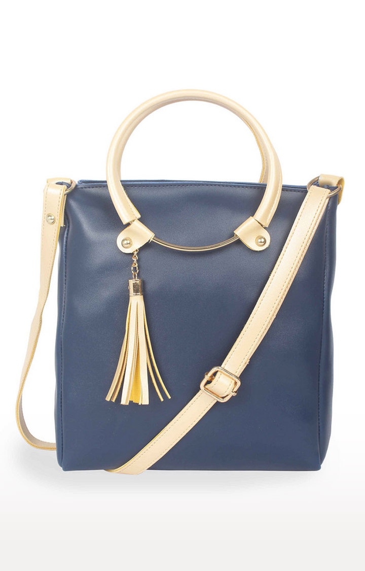 Aliado Polyester Blue & Cream Zipper Closure Sling Bags