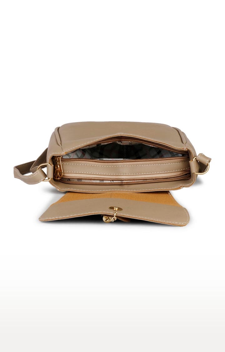 Aliado Beige Color Artificial Leather Zipper Closure Sling Bags