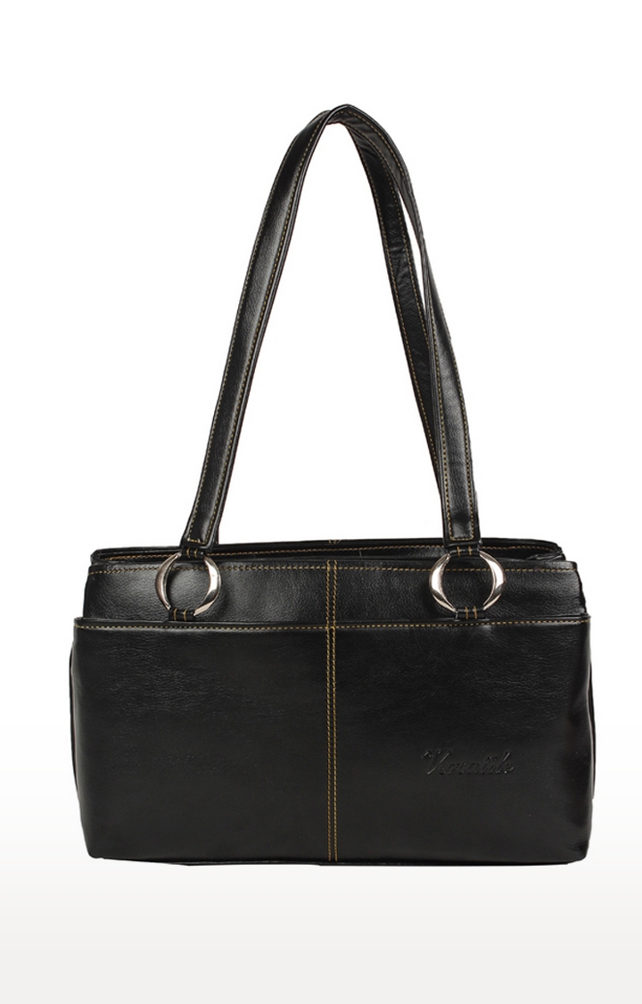 Aliado | Aliado Faux Leather Solid Black Zipper Closure Formal Handbag