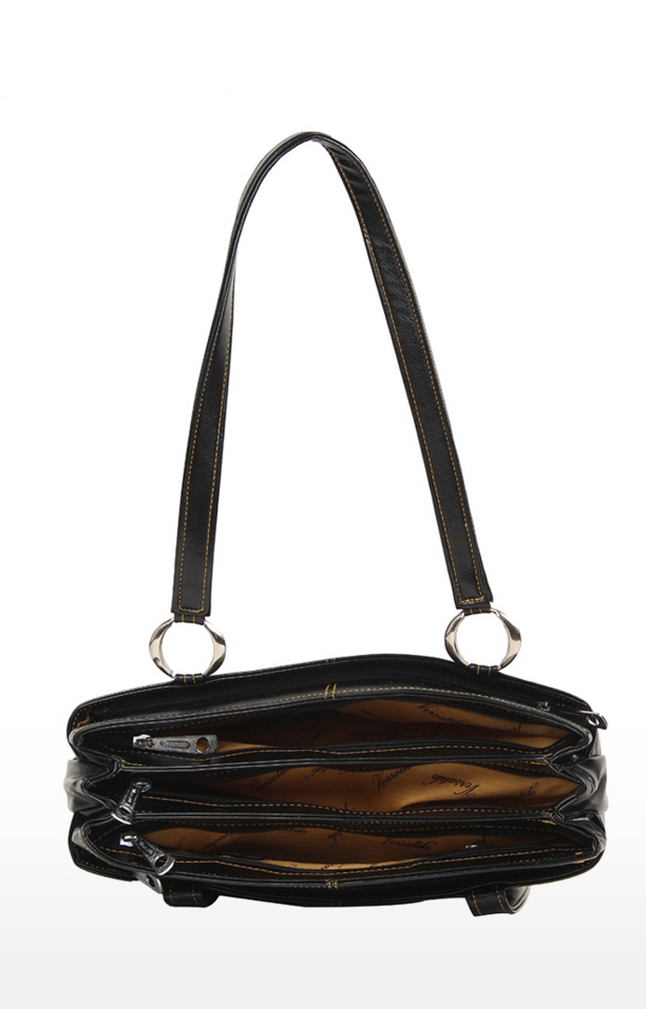 Aliado | Aliado Faux Leather Solid Black Zipper Closure Formal Handbag 4