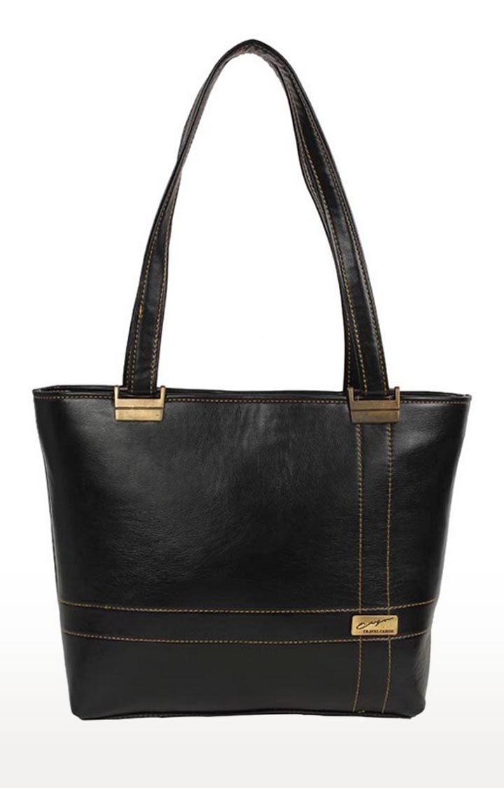 Aliado | Aliado Faux Leather Solid Black Zipper Closure Formal Handbag 