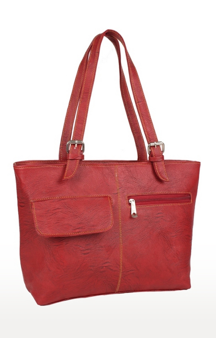 Aliado | Aliado Faux Leather Solid Red Zipper Closure Formal Handbag  2