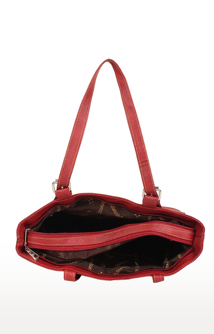 Aliado | Aliado Faux Leather Solid Red Zipper Closure Formal Handbag  4