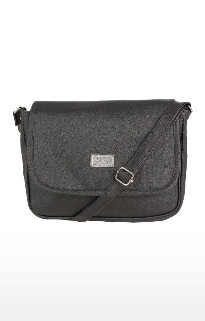 Aliado | Aliado Faux Leather Solid Black Magnetic Snap Sling Bag 