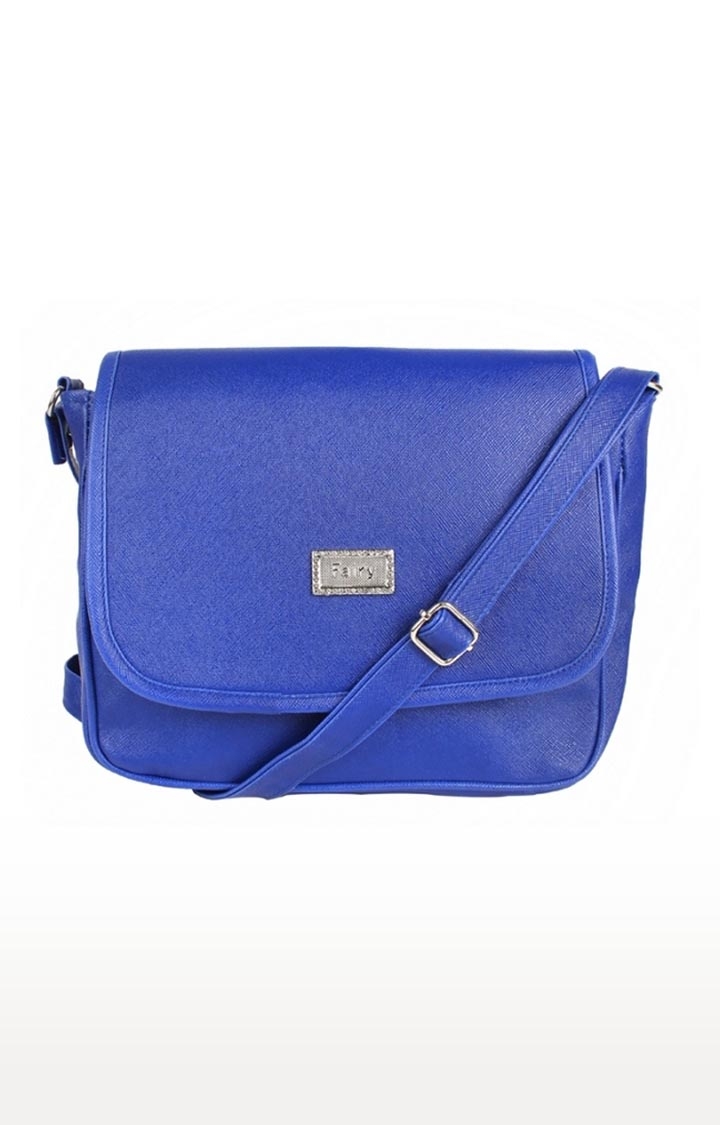 Aliado Faux Leather Solid Blue Magnetic Snap Sling Bag 