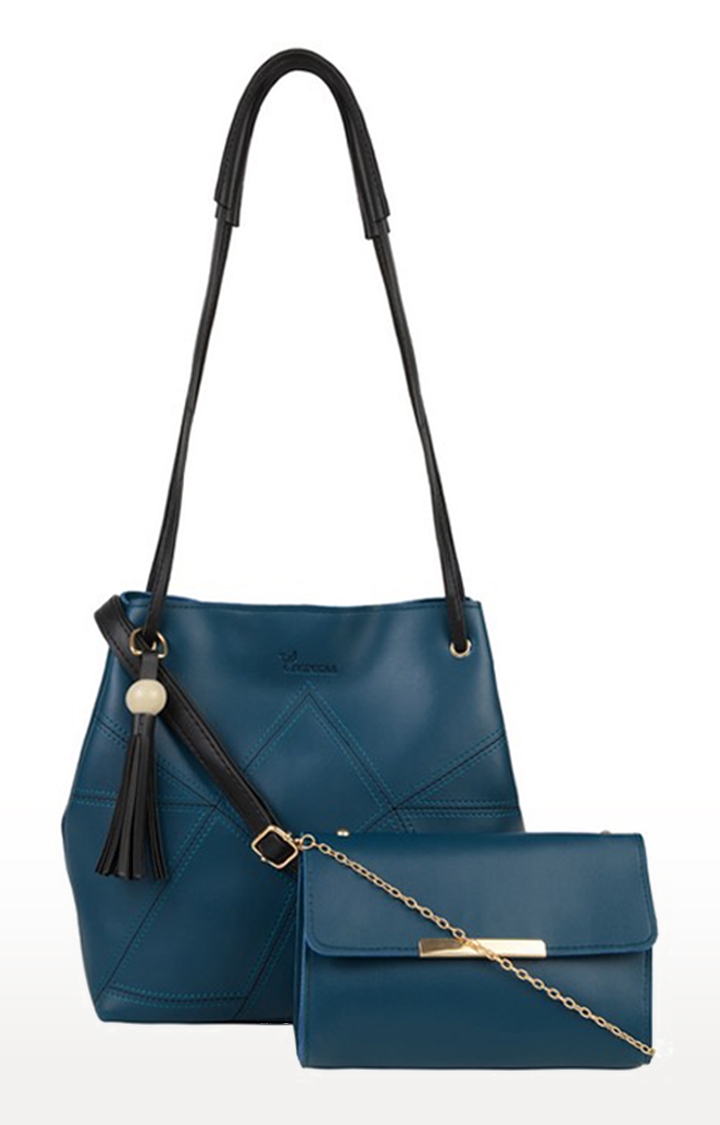 Vivinkaa | Vivinkaa Aqua Embroidered Leatherette Sling Bags - Set Of 2