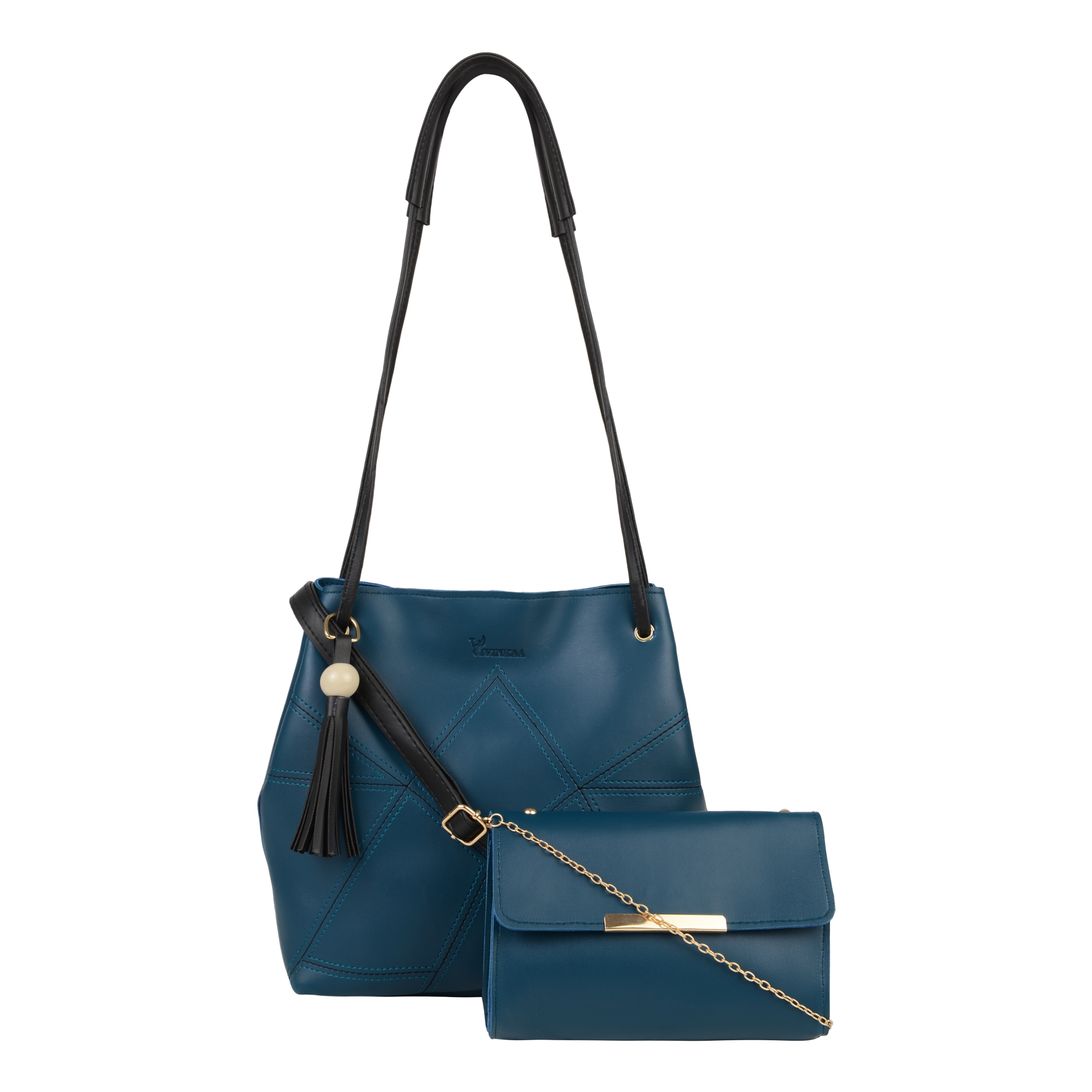 Vivinkaa | Vivinkaa Aqua Embroided Leatherette Hand Bags - Set of 2