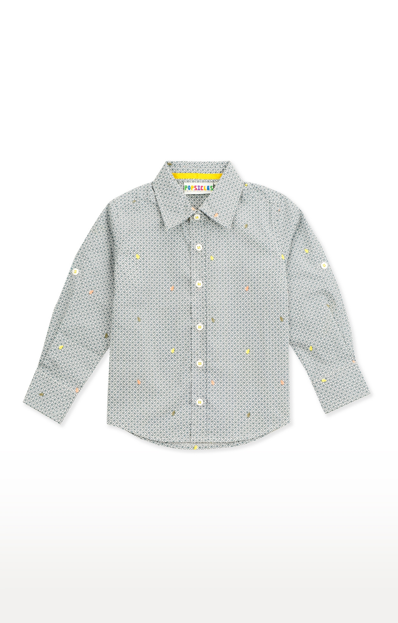 Popsicles Clothing | Popsicles Boys Cotton Lycra Geometric Shirt - White (1-2 Years)