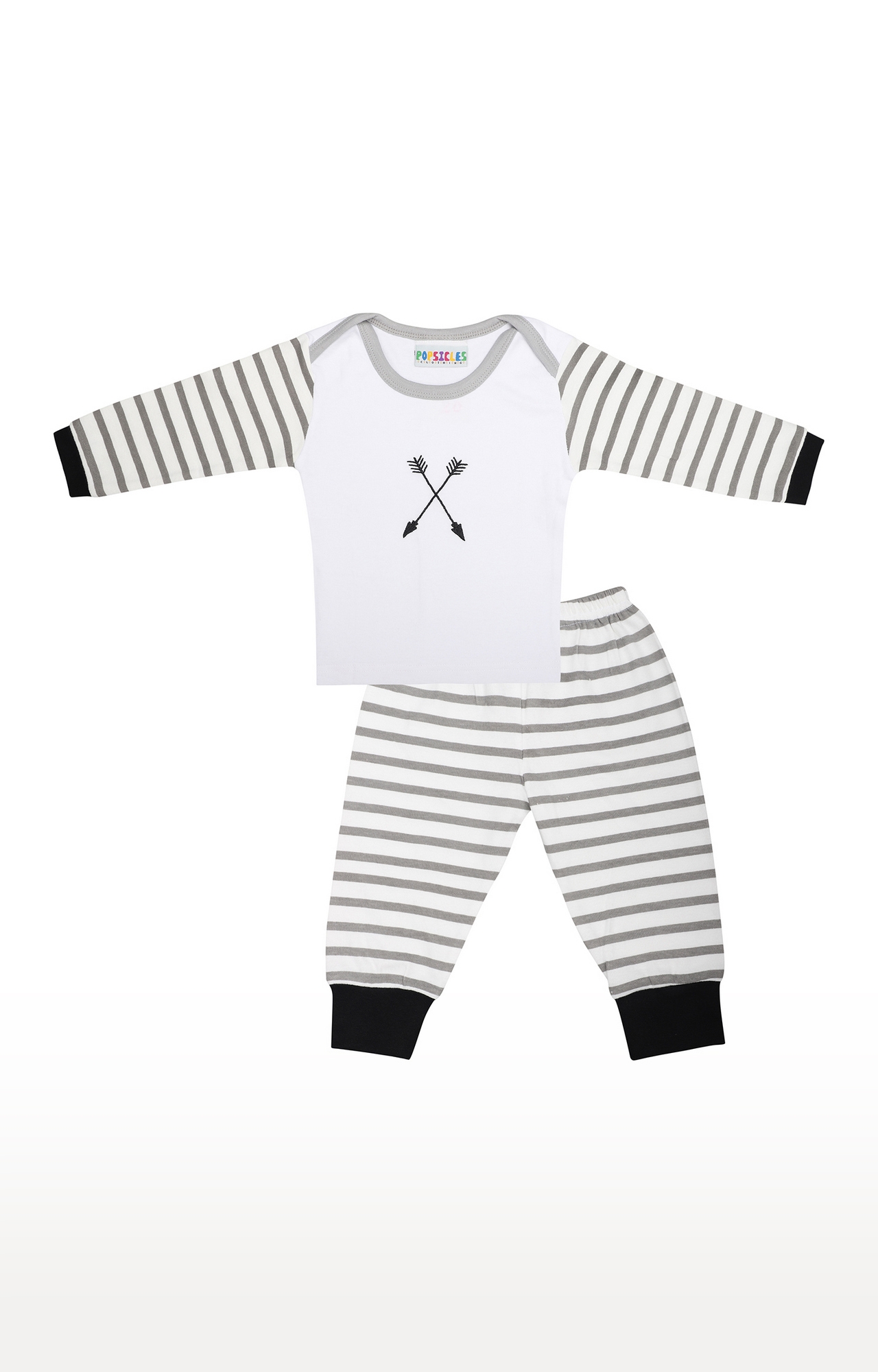 Popsicles Clothing | Popsicles Soft Cotton Comfort fit Round Neck Long Sleeves T-shirt and Pants Set for Boys - Off White (0-3M)