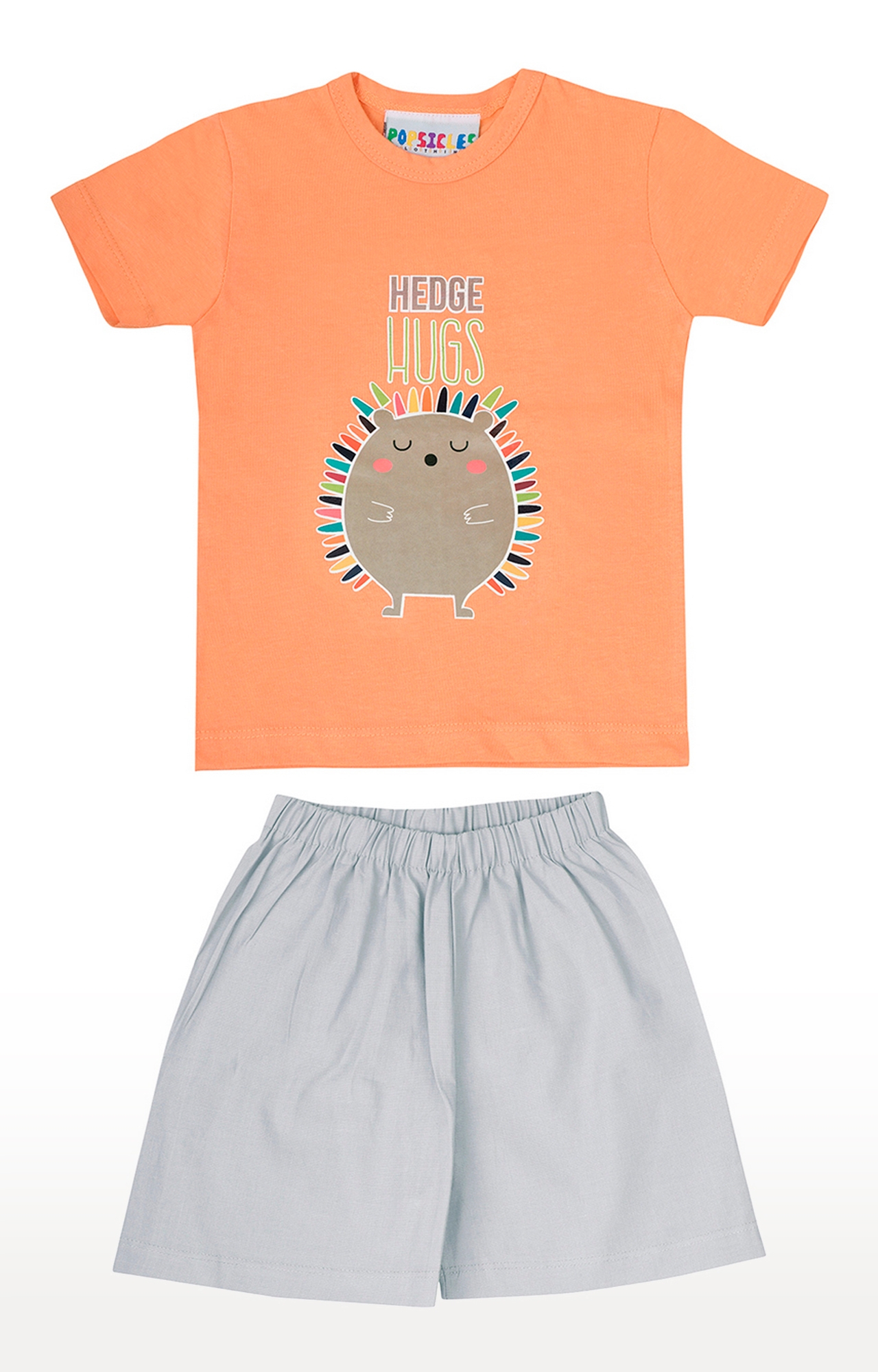 Popsicles Clothing | Popsicles Soft Cotton Comfort fit Round Neck Short Sleeves T-Shirt and Shorts Set for Boys - Orange (0-6M)