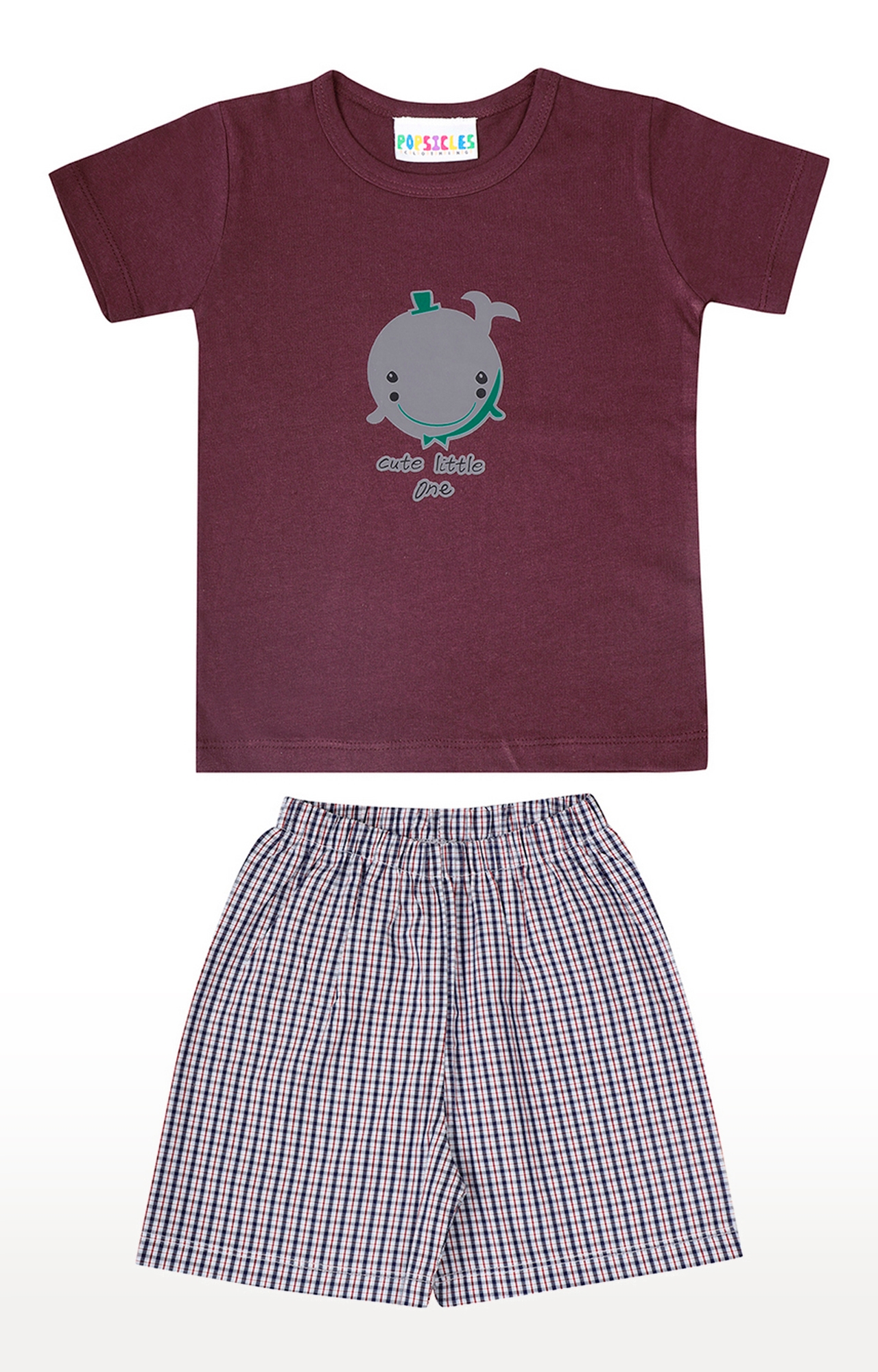Popsicles Clothing | Popsicles Soft Cotton Comfort fit Round Neck Short Sleeves T-Shirt and Shorts Set for Boys - Burgundy (0-6M)