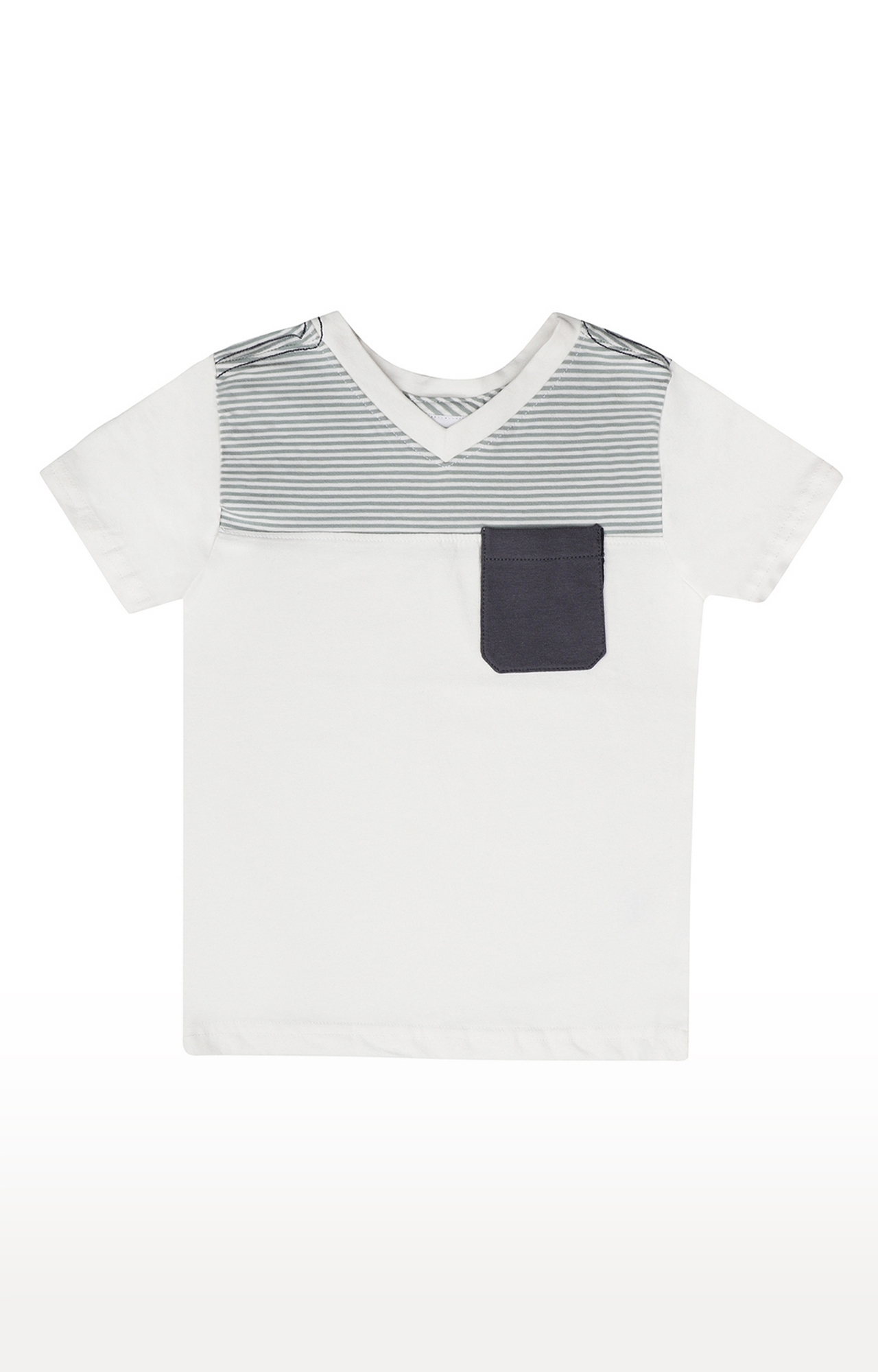 Popsicles Clothing | Popsicles Soft Cotton Comfort fit V-Neck Short Sleeves Boys T-Shirt - Off White (0-6M)