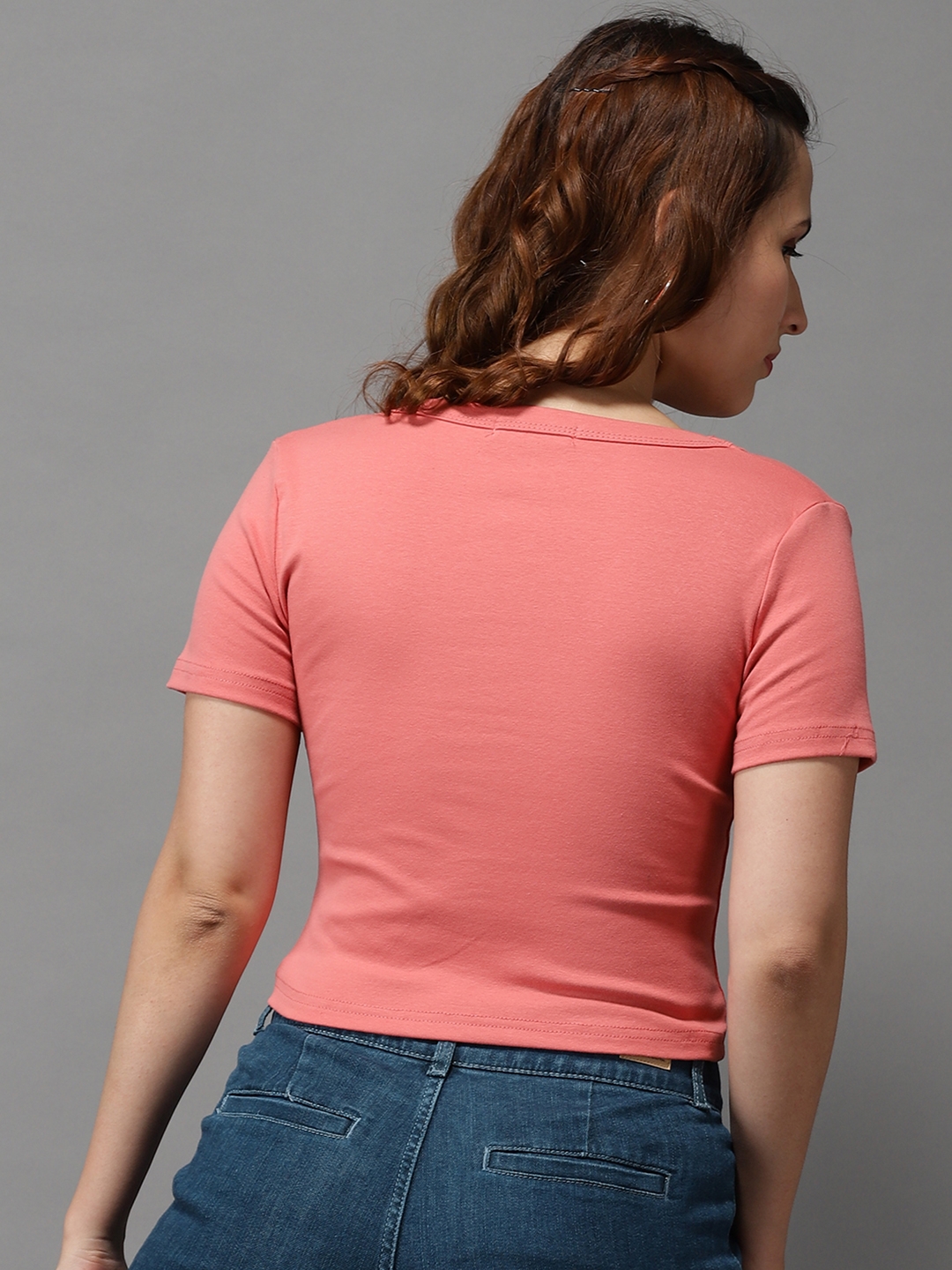 Women's Pink Cotton Blend Solid Tops