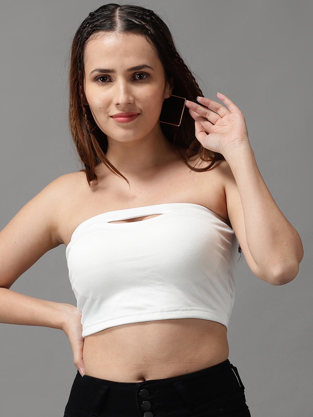 Showoff | SHOWOFF Women's Strapless White Tube Crop Top