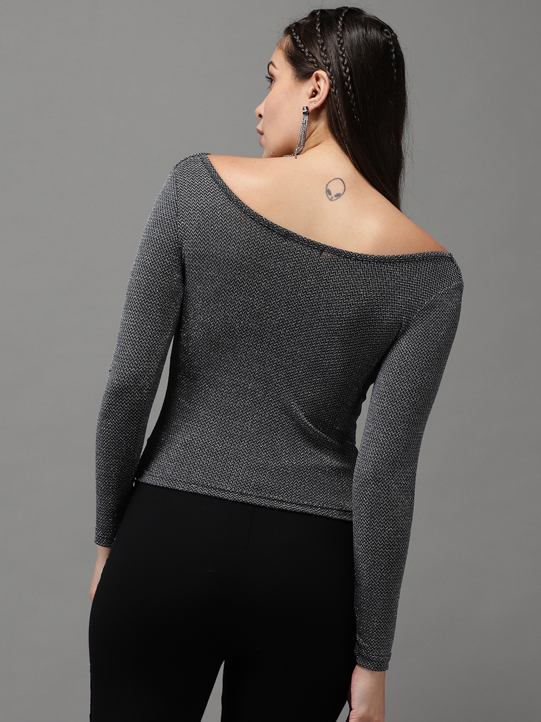 Women's Silver Polyester Solid Tops