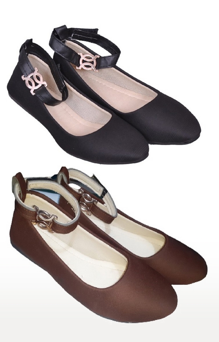 PURE CART | Gorgeous Black and Brown Ballerinas for Women (Pack of 2)