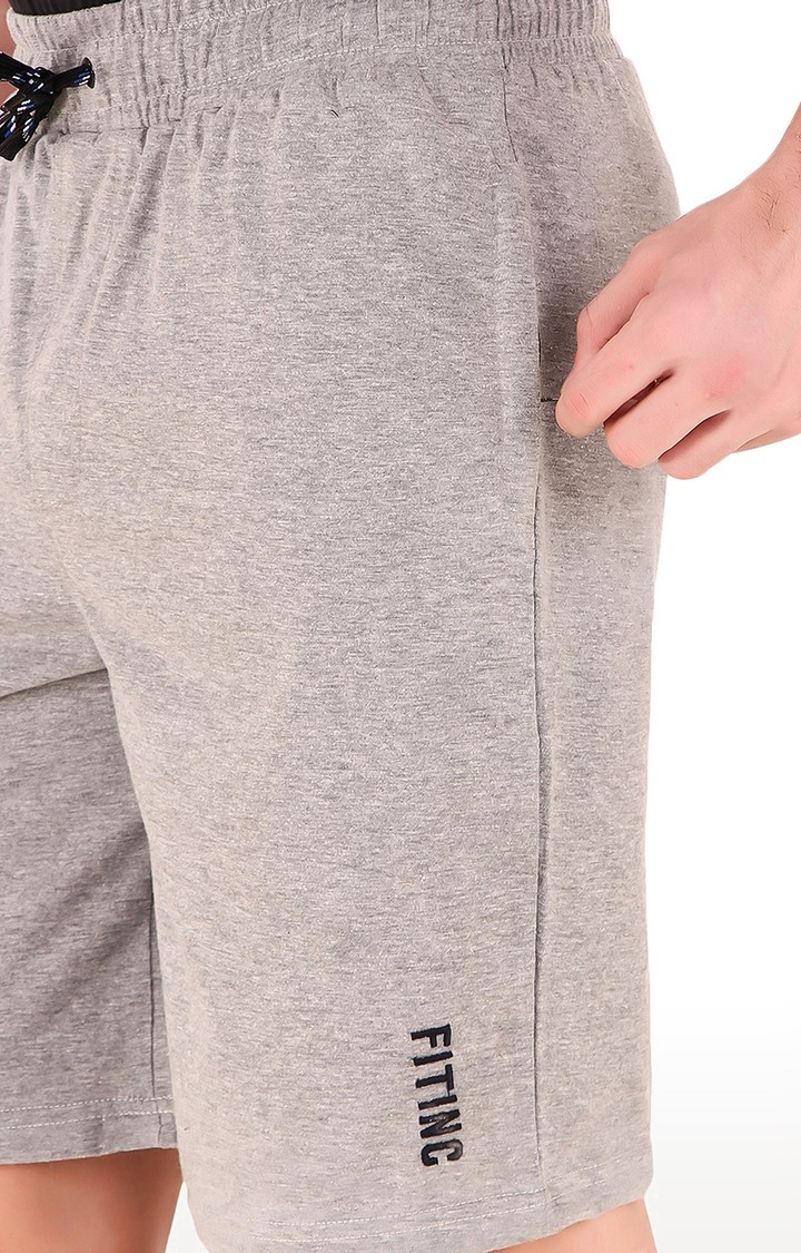 Men's Grey Cotton Blend Melange Textured Activewear Shorts