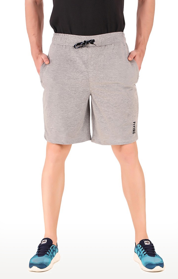 Fitinc Cotton Grey Shorts for Men with Embroidery Logo