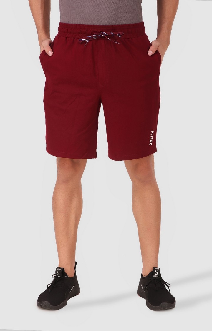 Fitinc Cotton Maroon Shorts for Men with Embroidery Logo