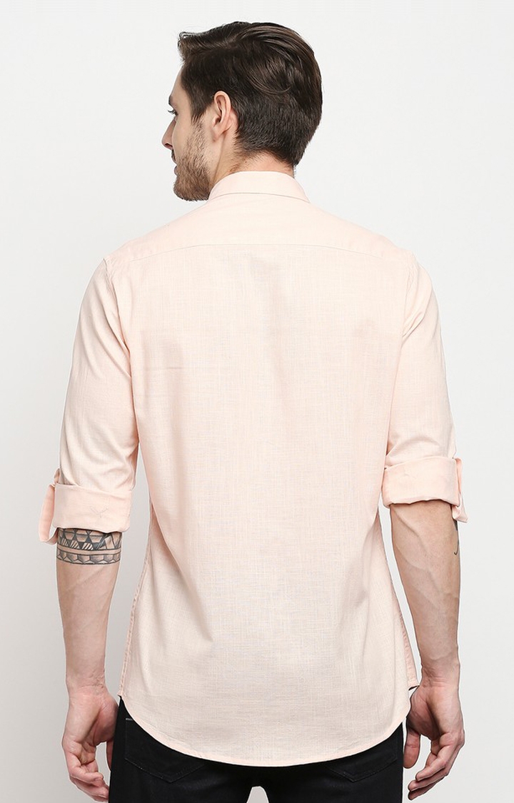 Evoq Peach Solid Colour Cotton- Linen Causal Shirt for Men