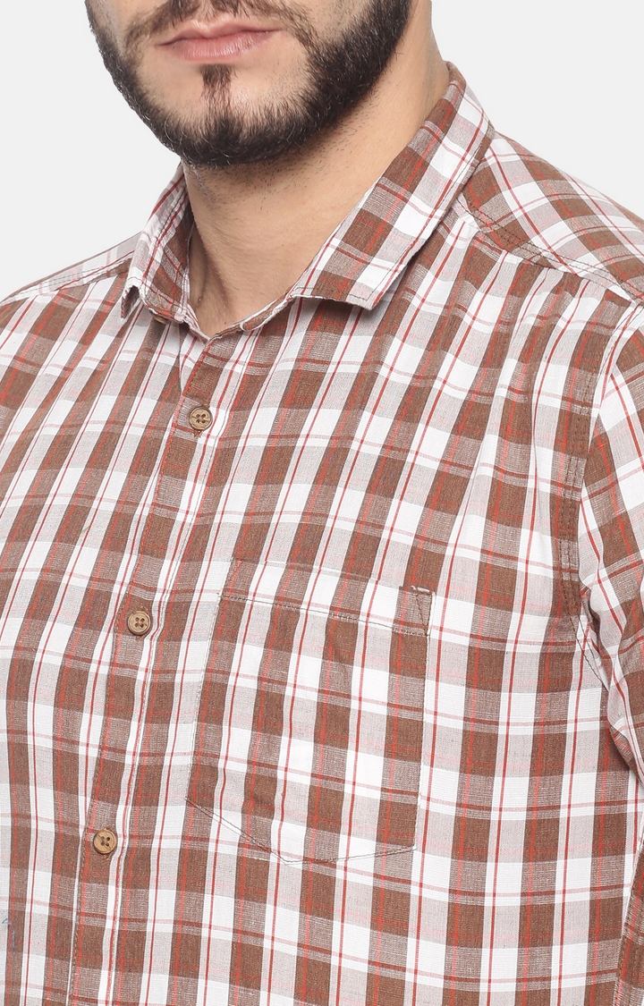 Men's Brown Cotton Checked Casual Shirts