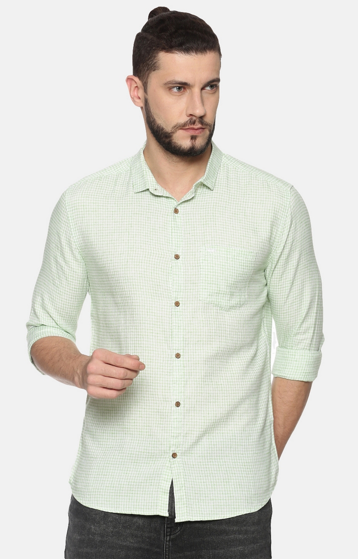 Showoff Mens Cotton Casual Green Checked Shirt