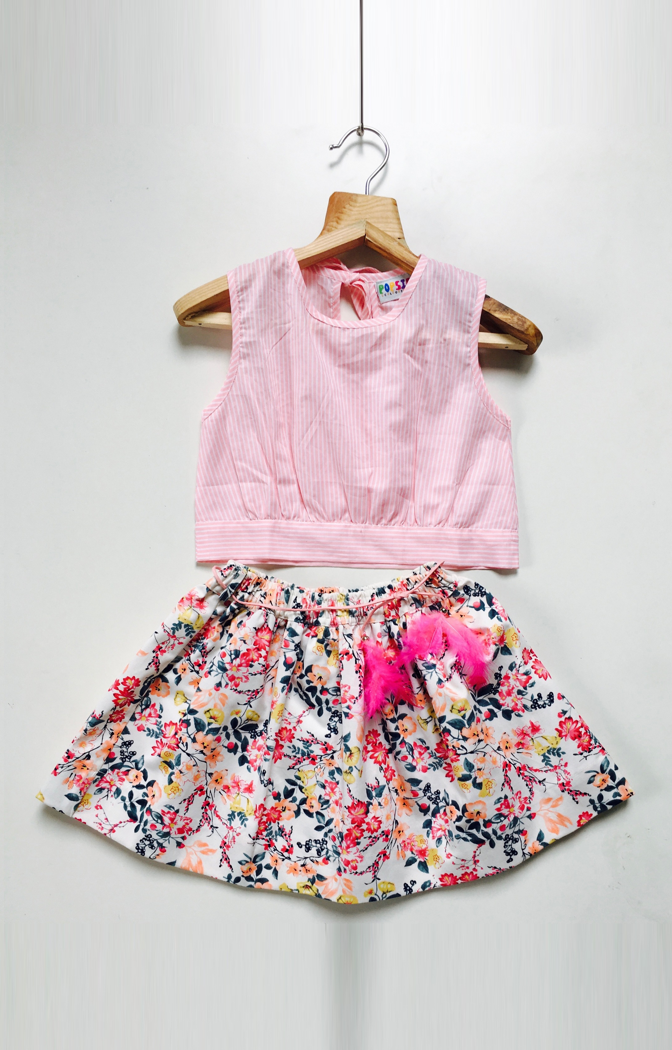 Popsicles Clothing | Popsicles Flamingo Skirt Set Pink  White Regular Fit Dress For Girls