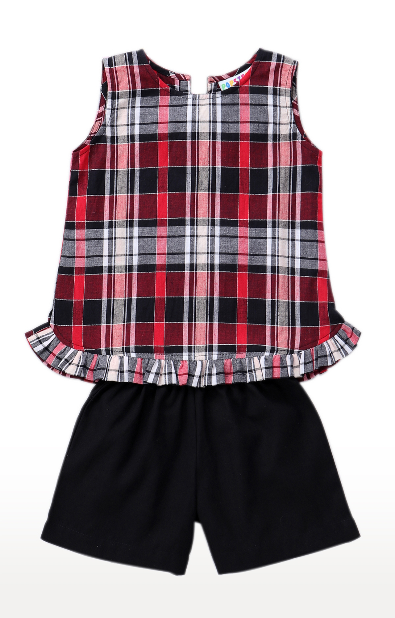 Popsicles Cherry Plaid Shorts Set  Regular Fit Dress For Girl