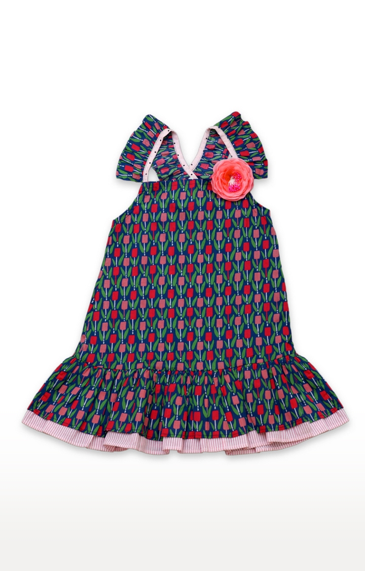 Popsicles Clothing | Popsicles Cornblue Dress Regular Fit Dress For Girl (Navy and Pink)