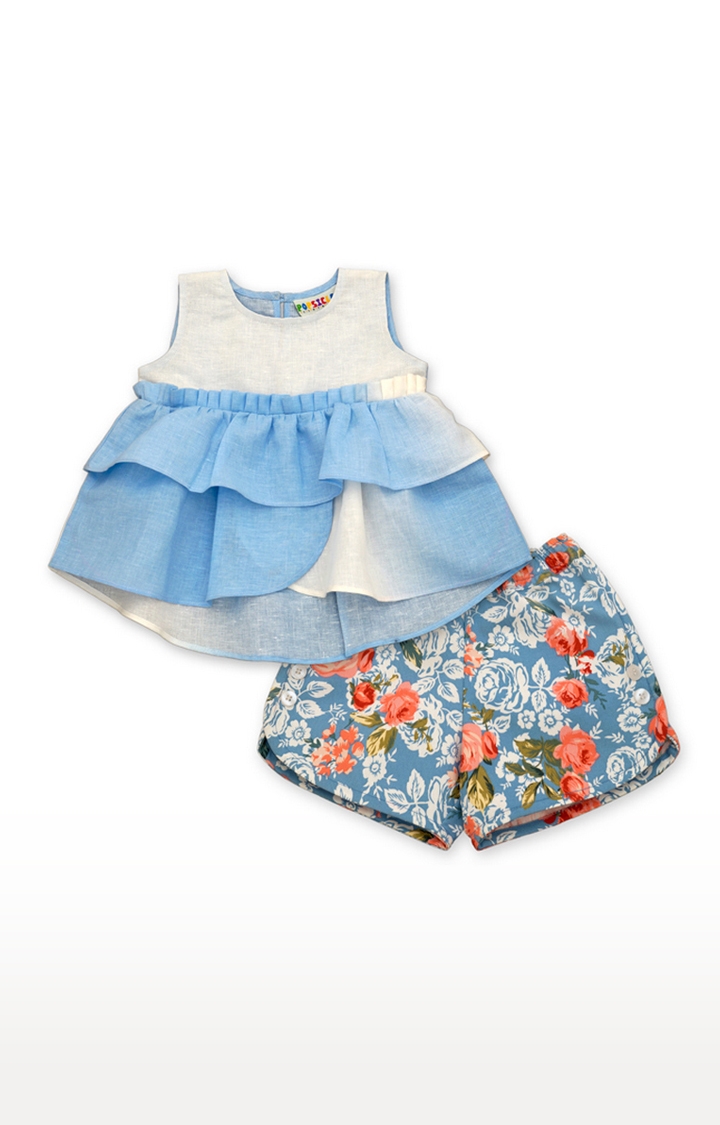 Popsicles Clothing | Popsicles Sky Shorts Set Regular Fit Dress For Girl (Blue and White)