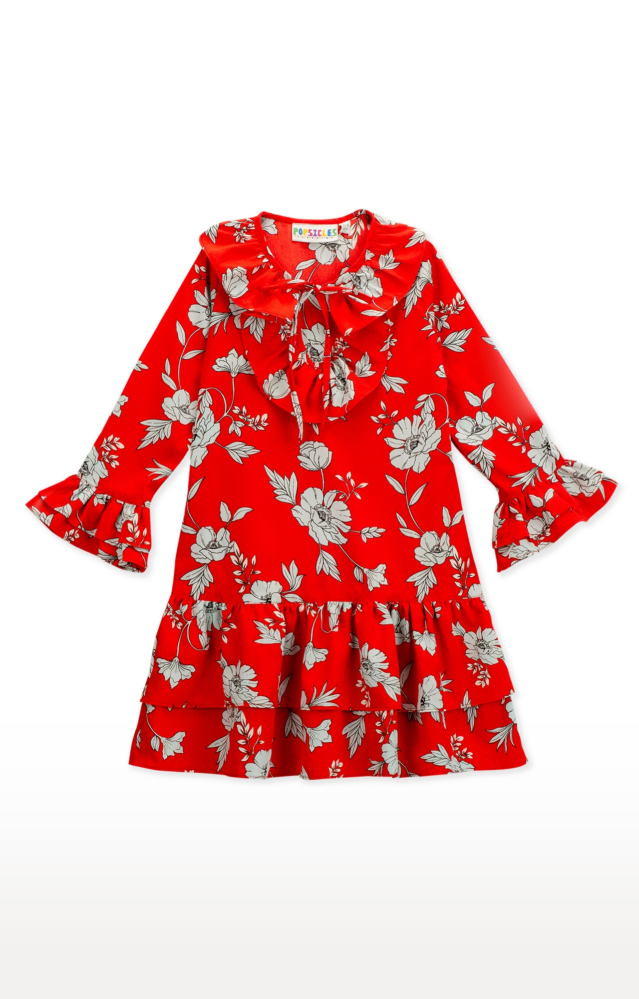 Popsicles Clothing | Popsicles Girls Poly Cotton Wild Flower Dress- Red (1-2 Years)