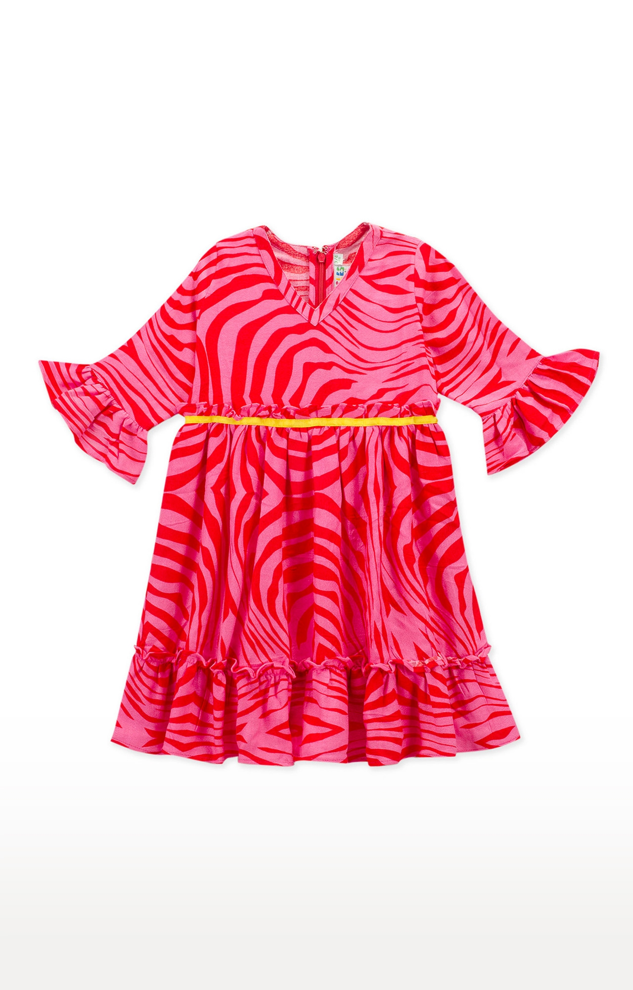 Popsicles Clothing | Popsicles Girls Crepe Waves Dress - Pink and Red (1-2 Years)