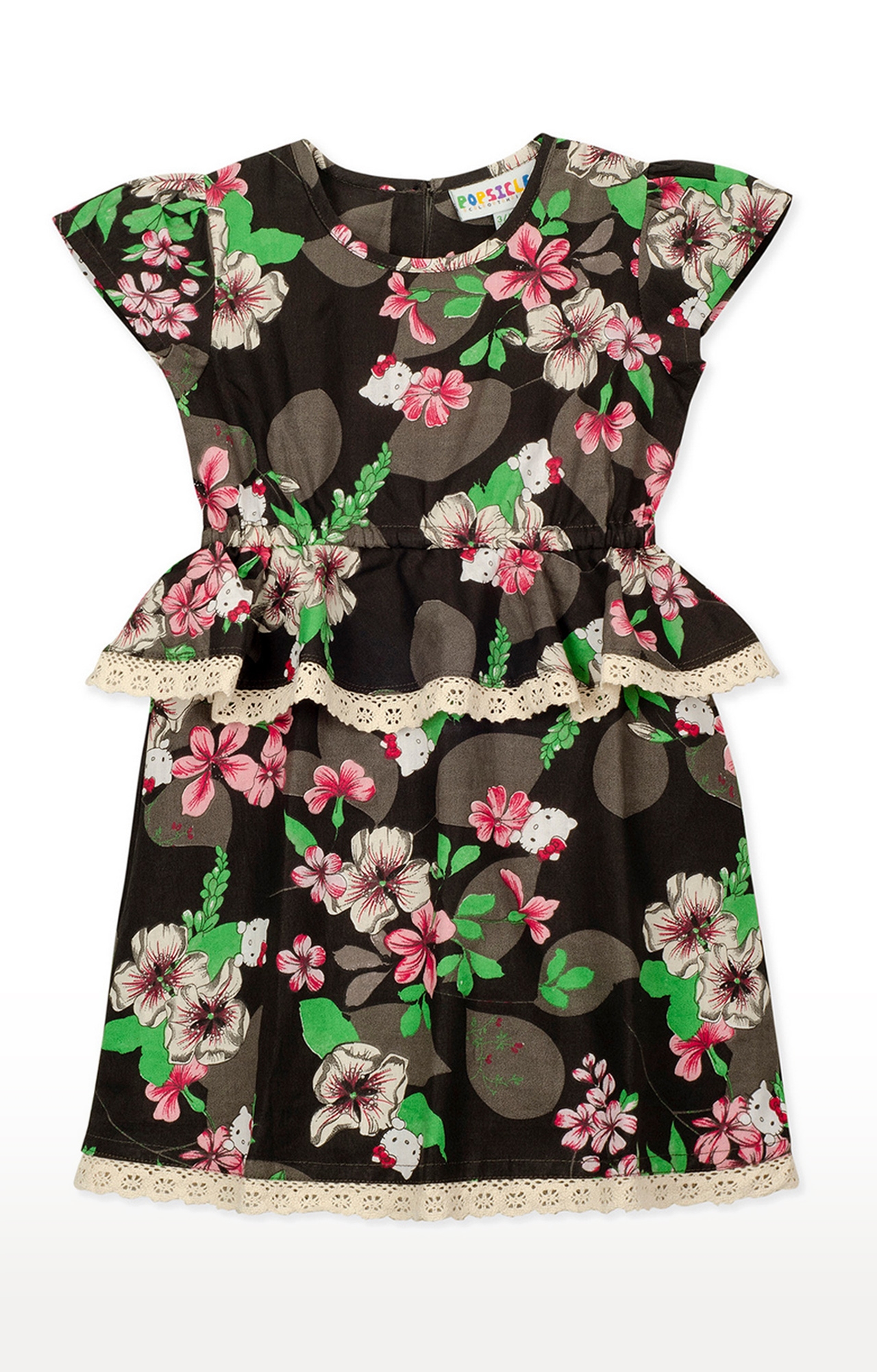 Popsicles Clothing | Popsicles Girls Cotton Gardenia Dress - Black (1-2 Years)