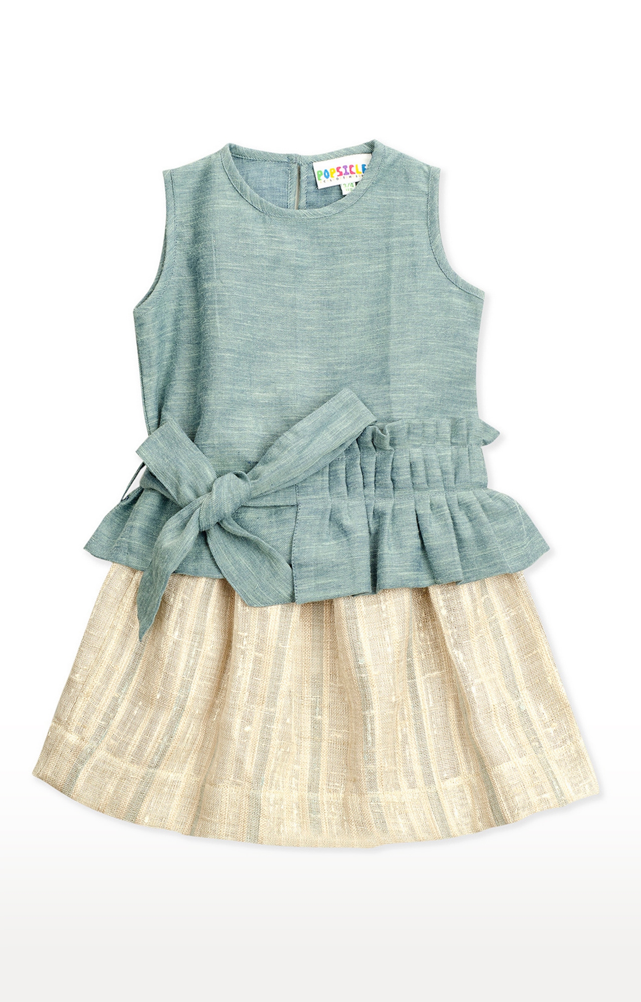 Popsicles Clothing | Popsicles Girls Cotton & Jute Beryl Skirt Set  - Blue & Beige