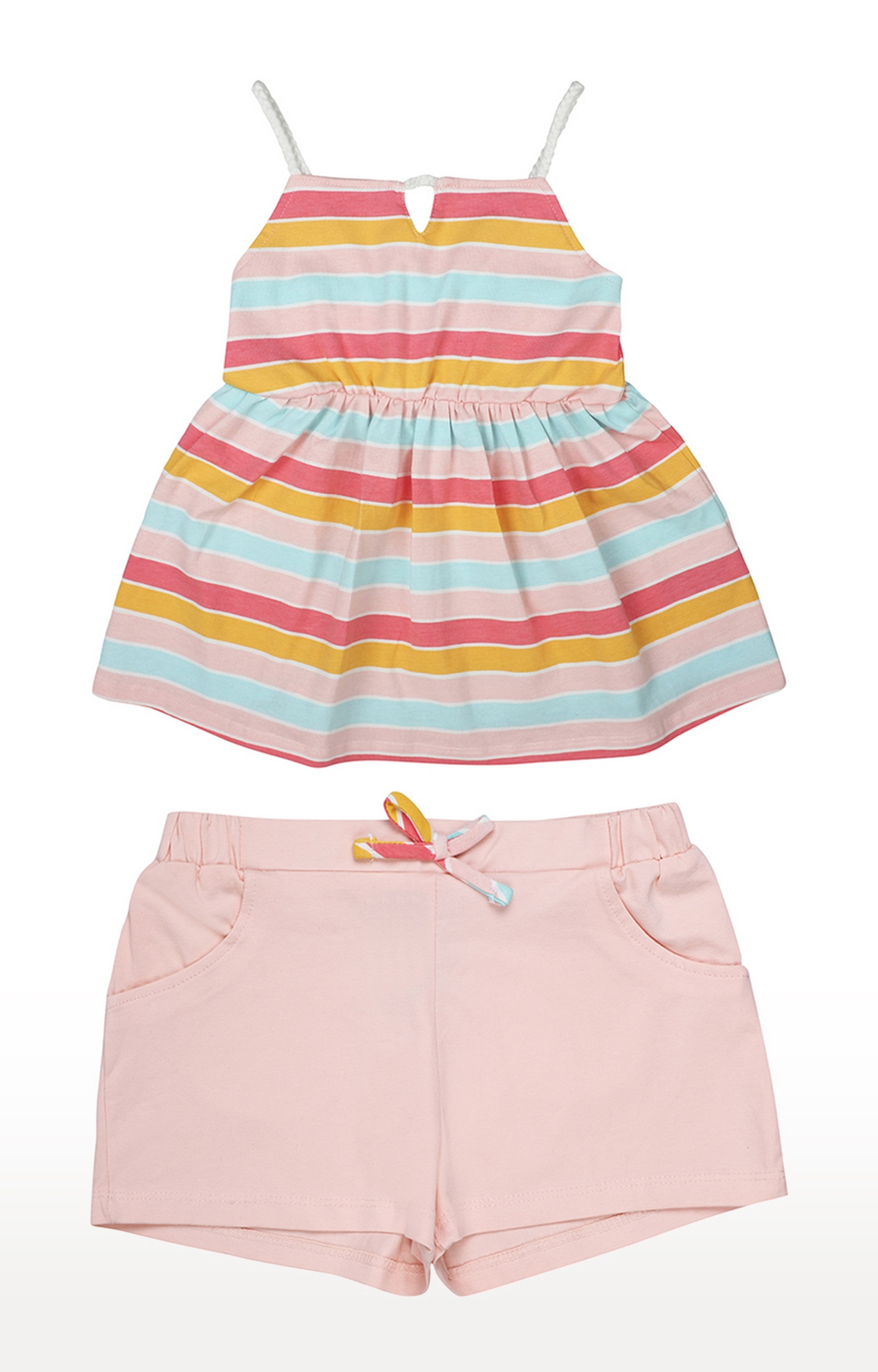 Popsicles Clothing | Popsicles Soft Cotton Comfort fit Keyhole Neck Straps Top and Shorts Set - Multicolor (0-3M)