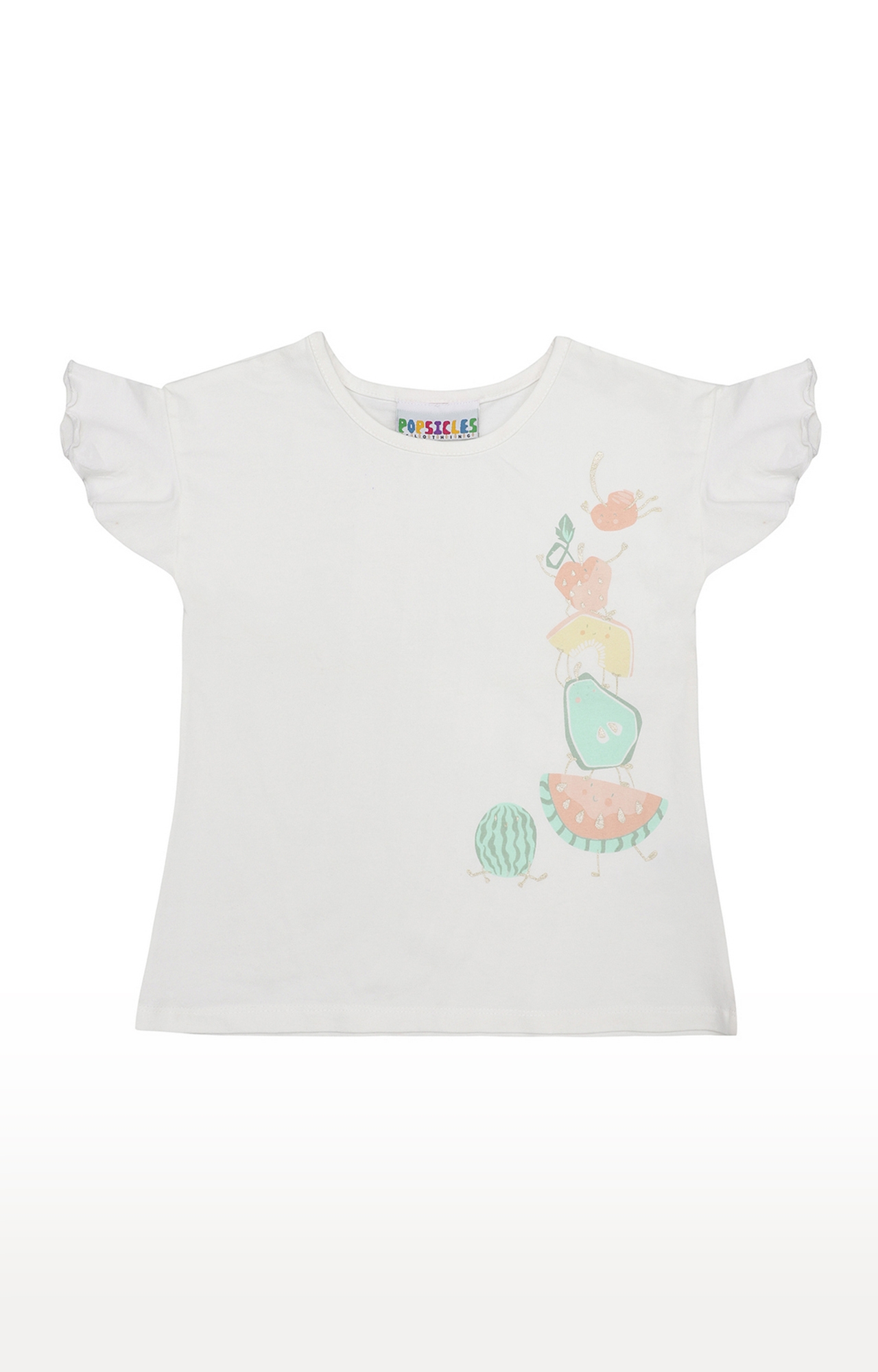 Popsicles Clothing | Popsicles Soft Cotton Comfort fit Round Neck Cap Sleeves Girls Top - Off White (0-6M)