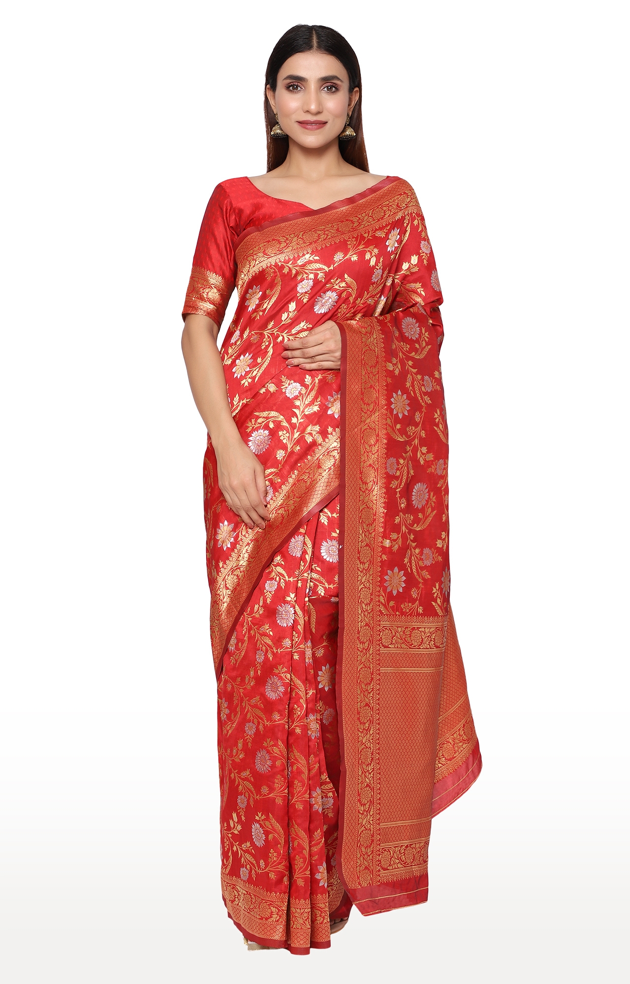Glemora | Glemora Red Beautiful Ethnic Wear Silk Blend Banarasi Traditional Saree